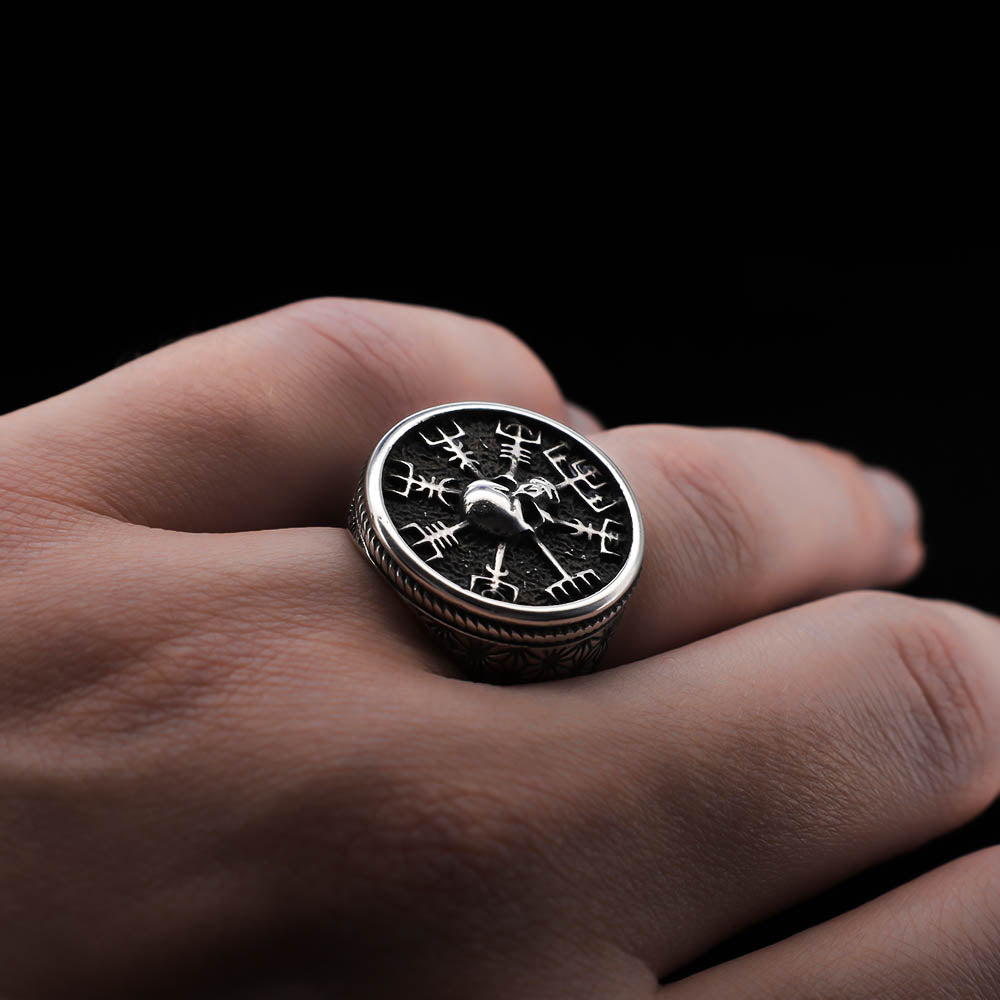 Vegvisir Skull Signet Ring - Stainless Steel