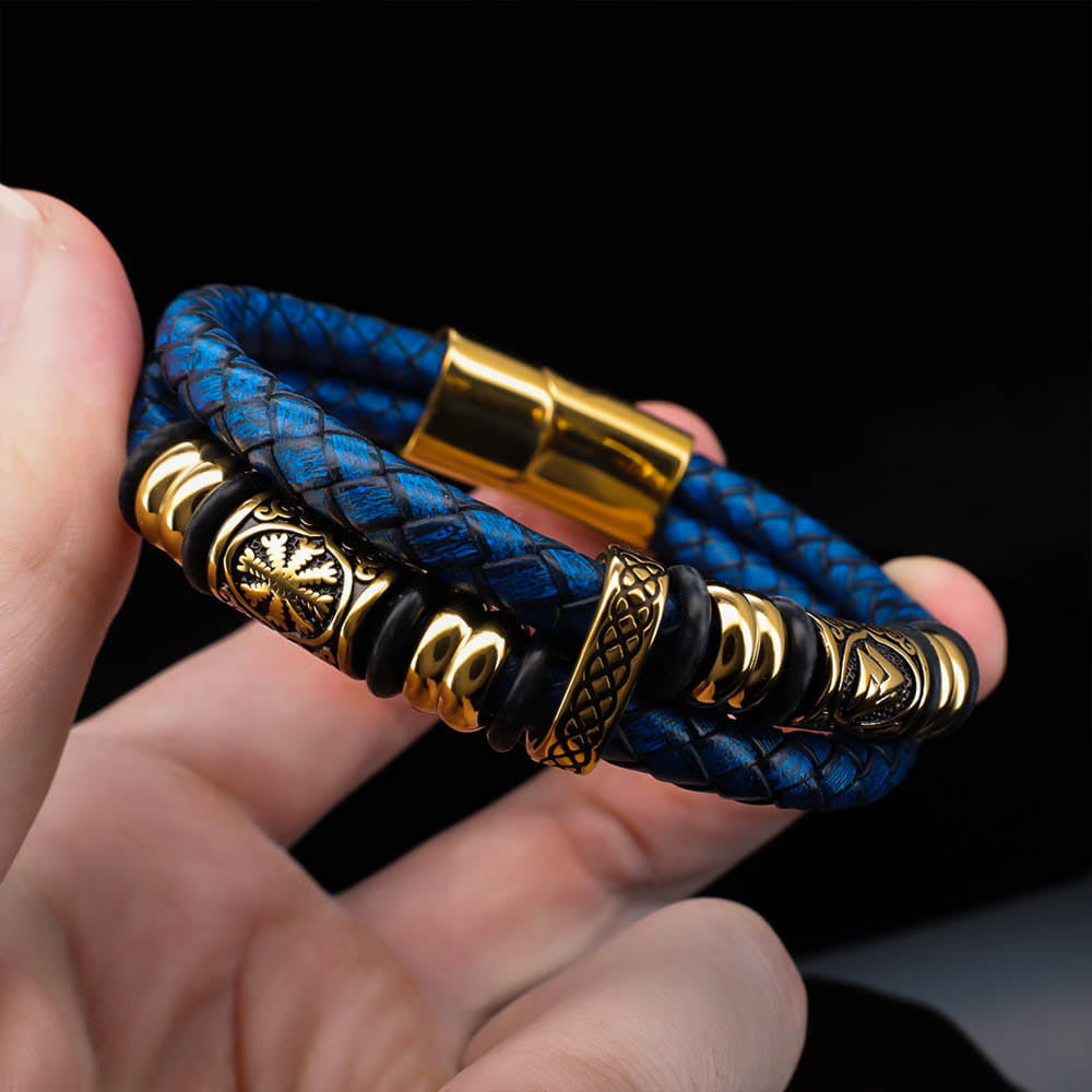 Viking Bead Fjord Blue Leather Bracelet
