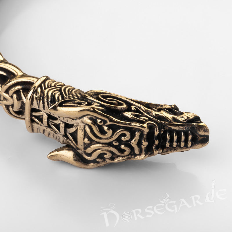 Handcrafted Fenrir Wolf Torc Bracelet - Brass