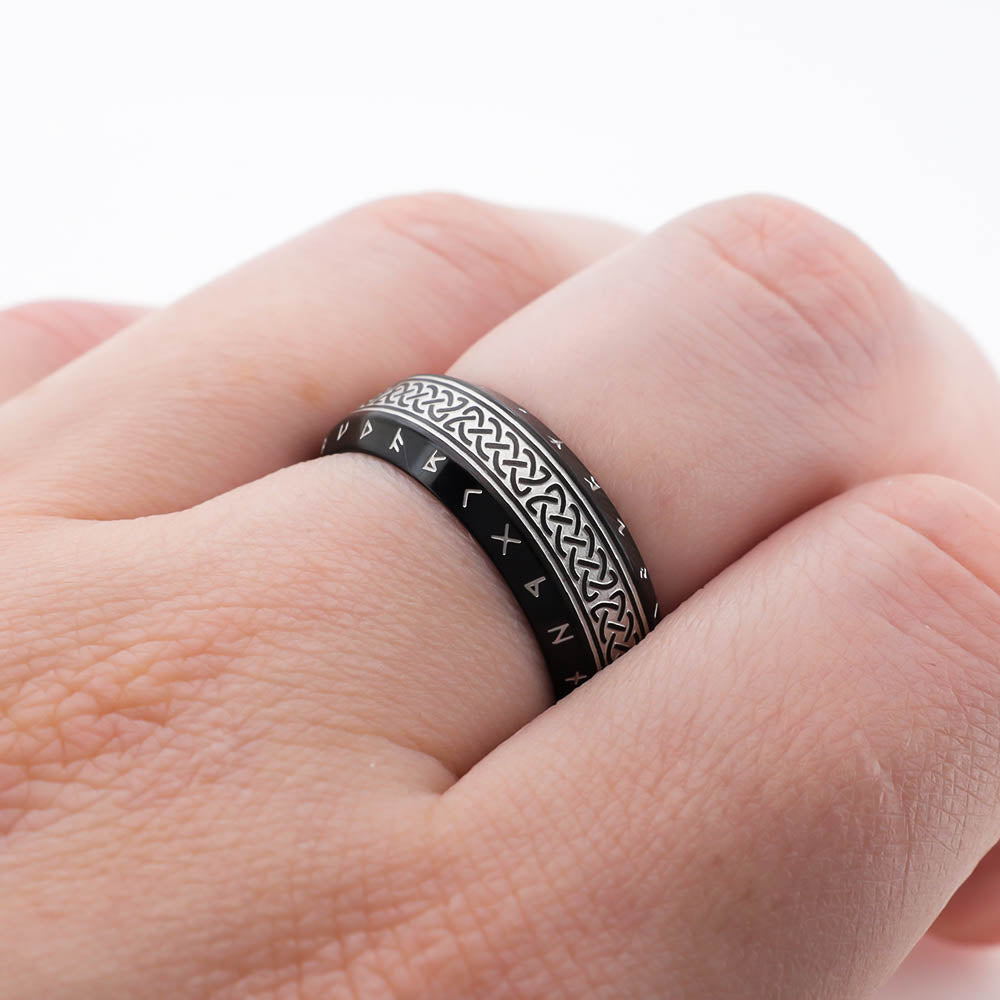 Celtic Ornament Runed Black Band - Stainless Steel