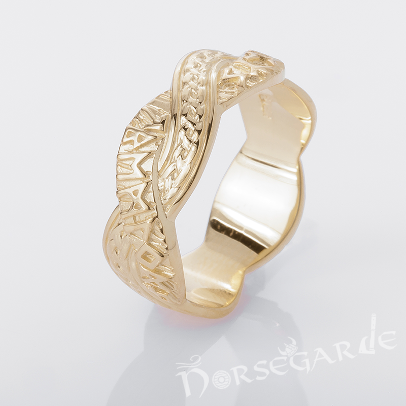 Handcrafted Twined Braid & Runes Band - Gold