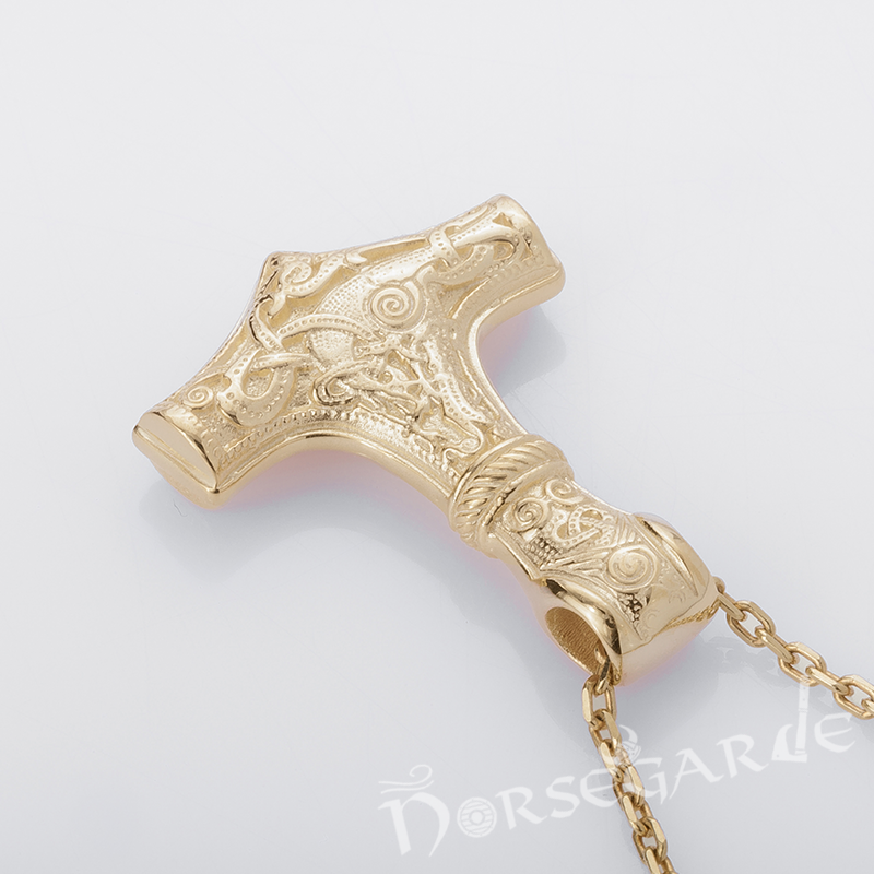 Handcrafted Mammen Engraved Small Mjölnir - Gold