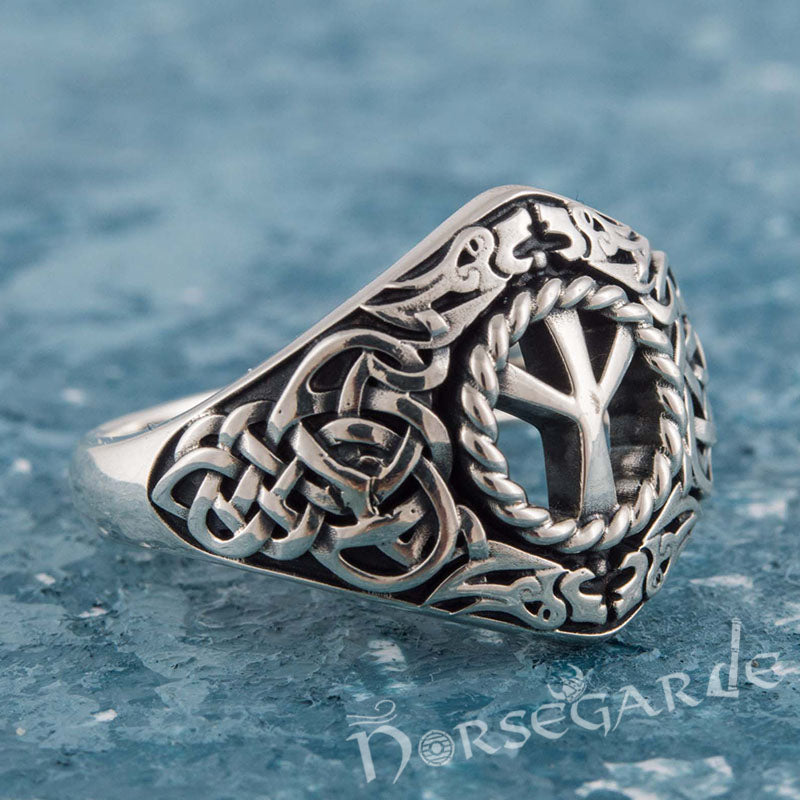 Handcrafted Celtic Algiz Ring - Sterling Silver