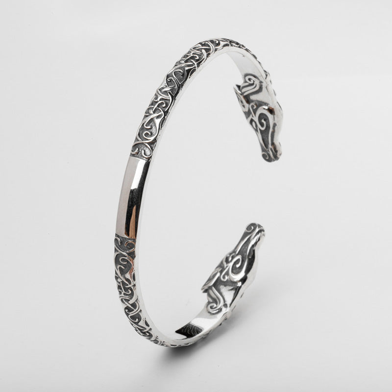 Handcrafted Urnes Art Sleipnir Arm Ring - Sterling Silver