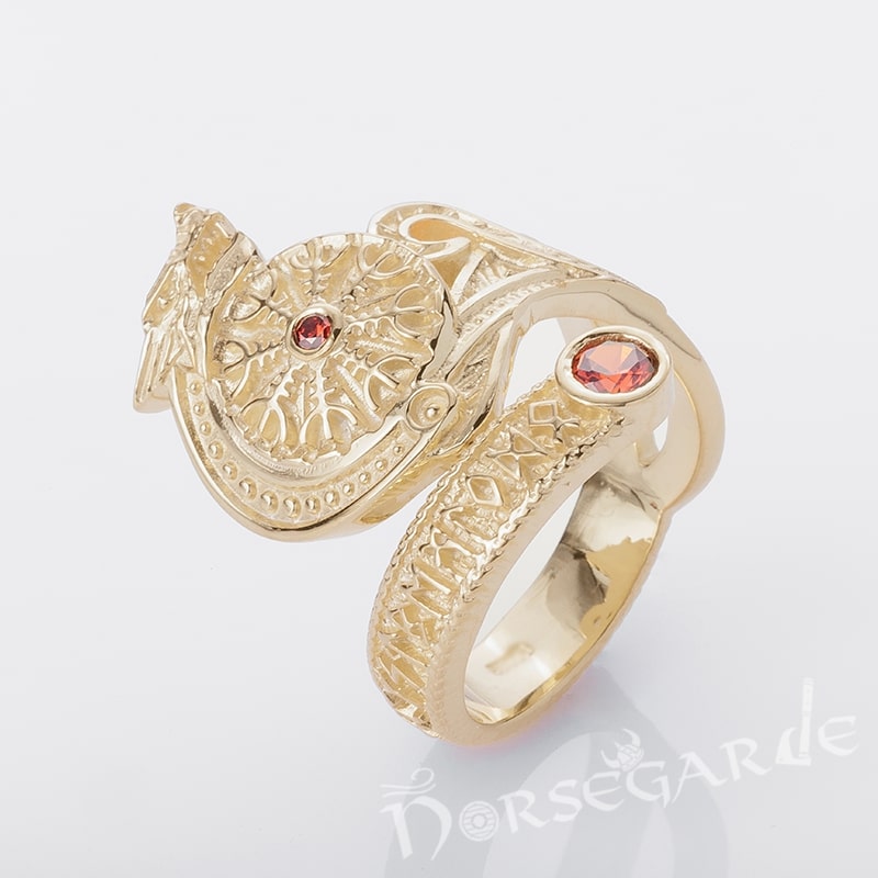 Handcrafted Helm of Awe Coiled Serpent Band - Gold with Gem