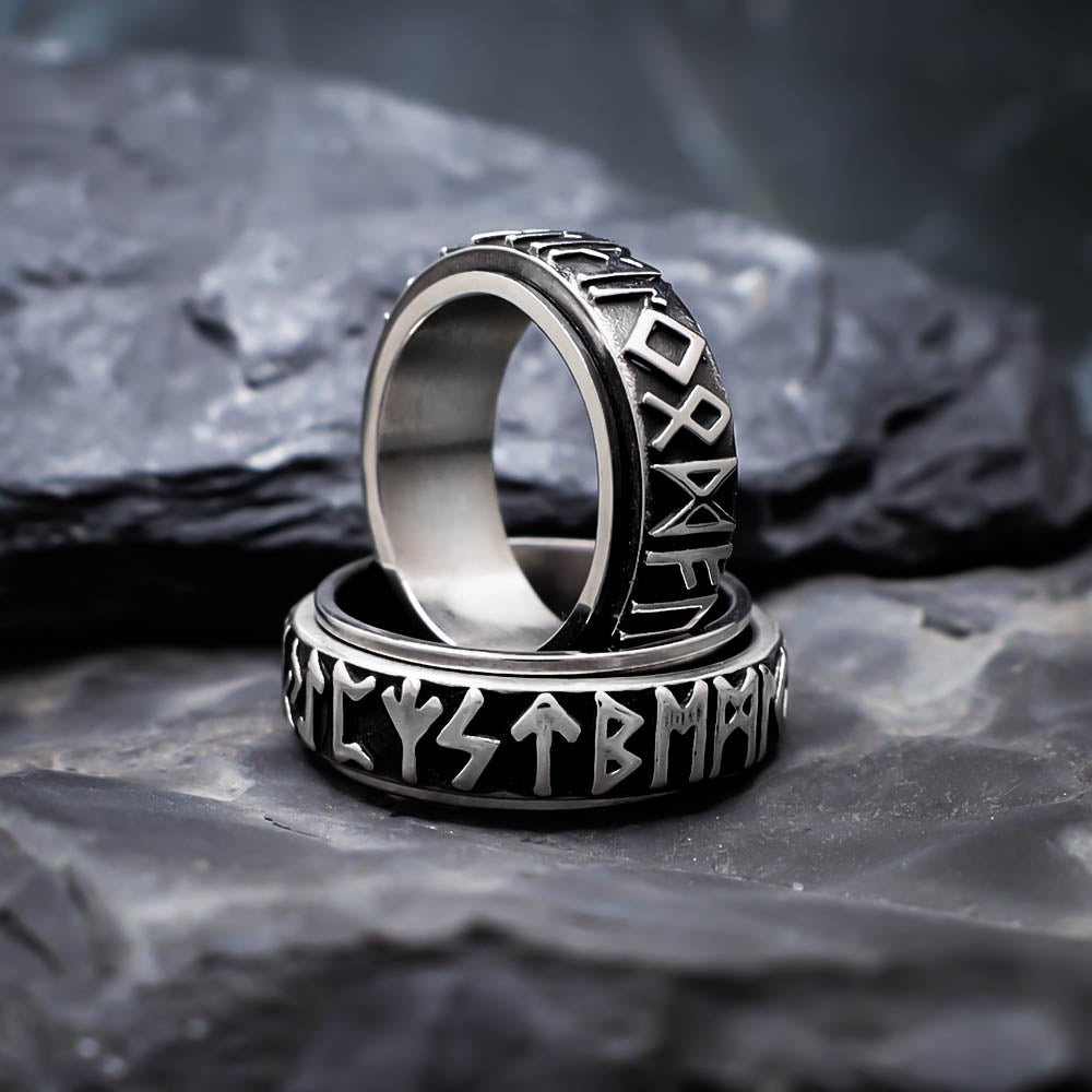 Viking Runic Blacksmith Ring - Norse Elder Rune Band