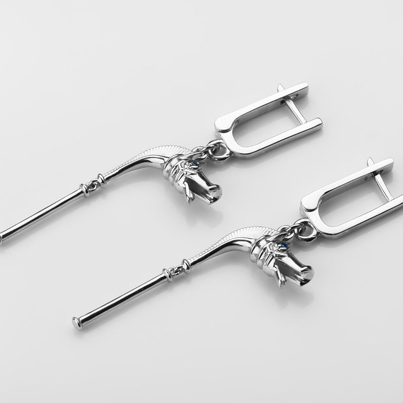 Handcrafted Celtic Boar Horn Earrings - Sterling Silver with Sapphires