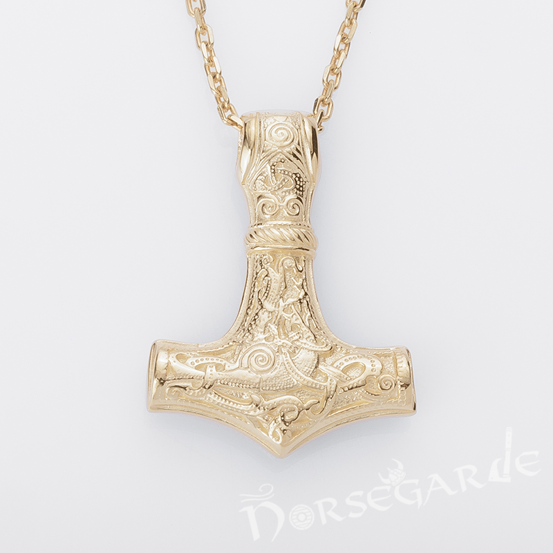 Handcrafted Mammen Engraved Small Mj lnir Gold