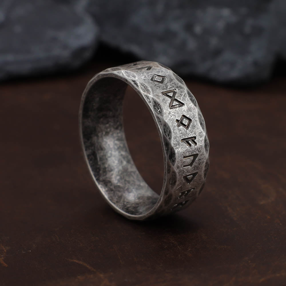 Rustic Tapped Texture Runed Band - Stainless Steel