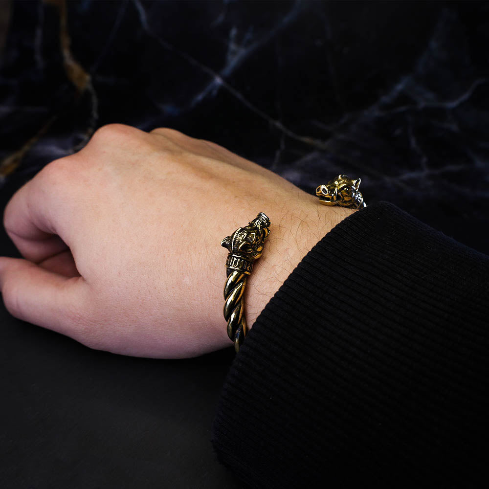 Battle Swine of Freyja Torc Bracelet - Bronze