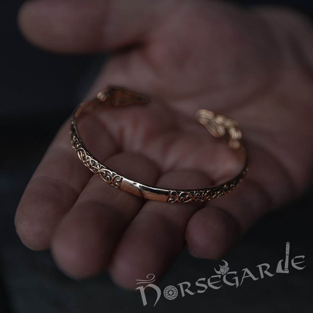 Handcrafted Urnes Art Sleipnir Arm Ring - Brass