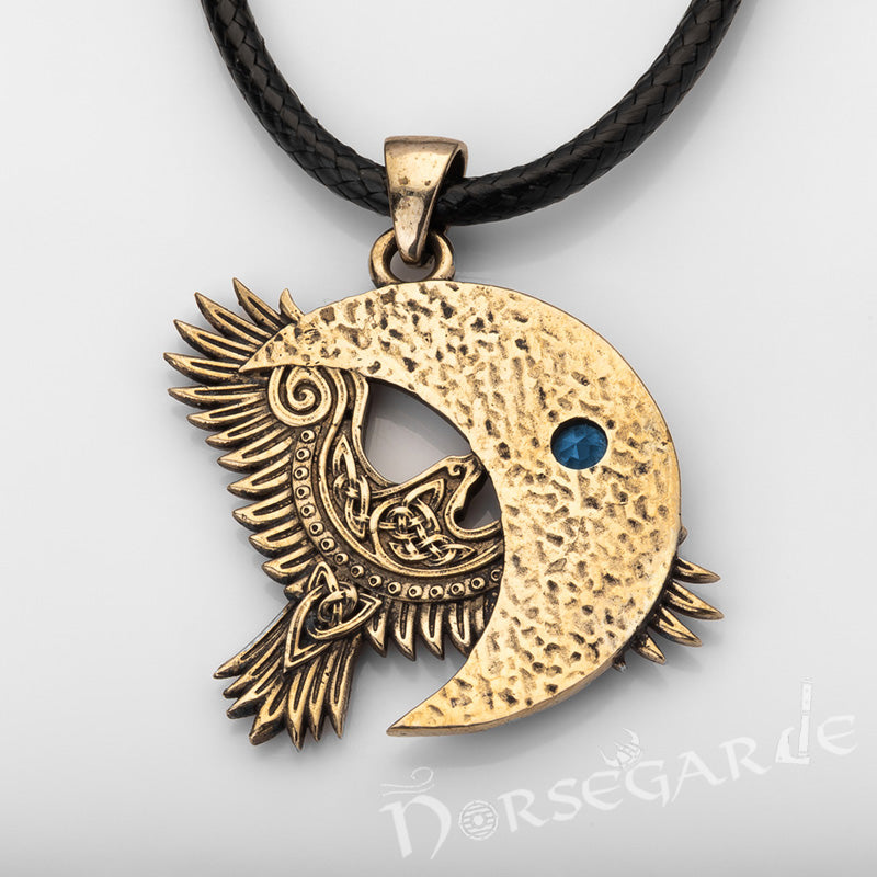 Handcrafted Raven and the Moon Pendant - Brass