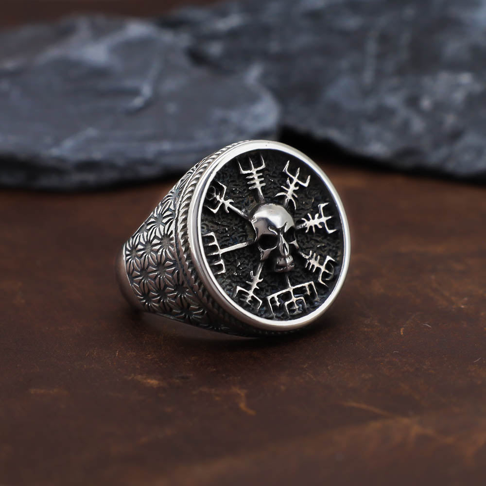Vegvisir Skull Signet Ring - Stainless Steel
