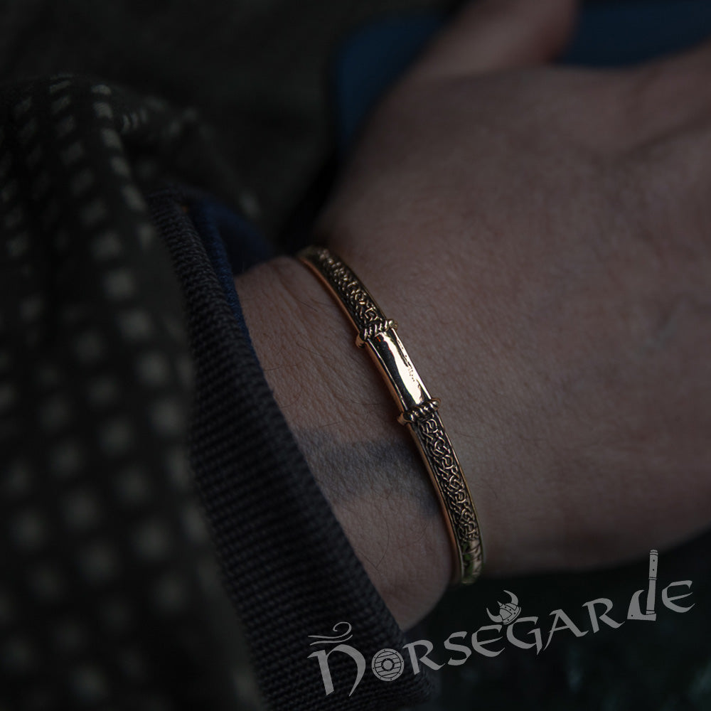 Handcrafted Runic Serpent Torc Bracelet - Brass