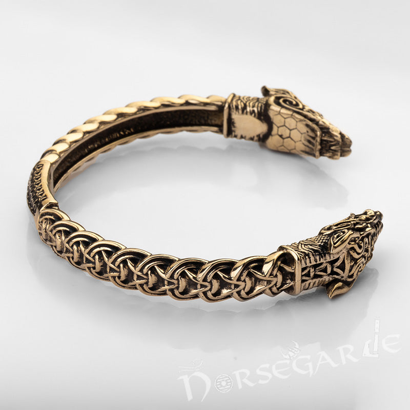 Handcrafted Fenrir Wolf Torc Bracelet - Brass