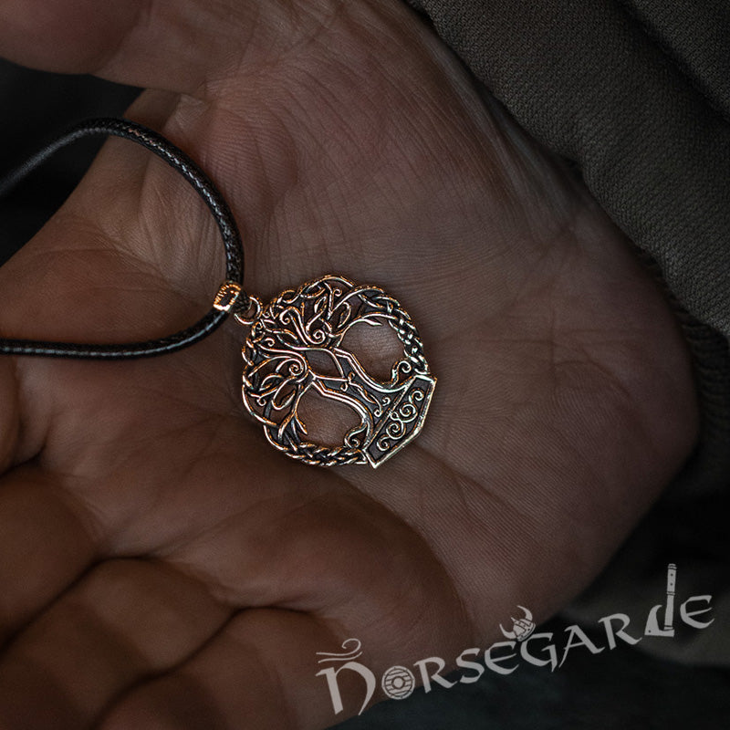 Handcrafted Yggdrasil Mjölnir Pendant - Brass