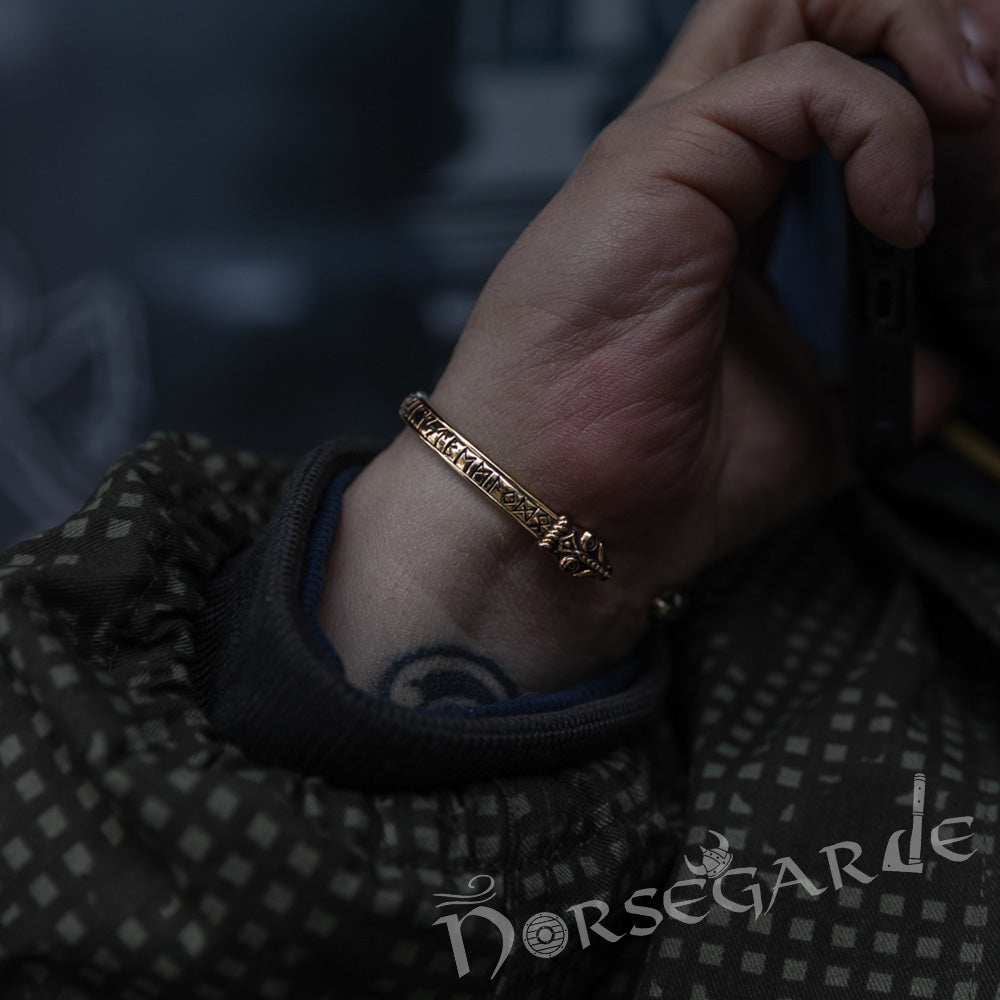 Handcrafted Runic Serpent Torc Bracelet - Brass