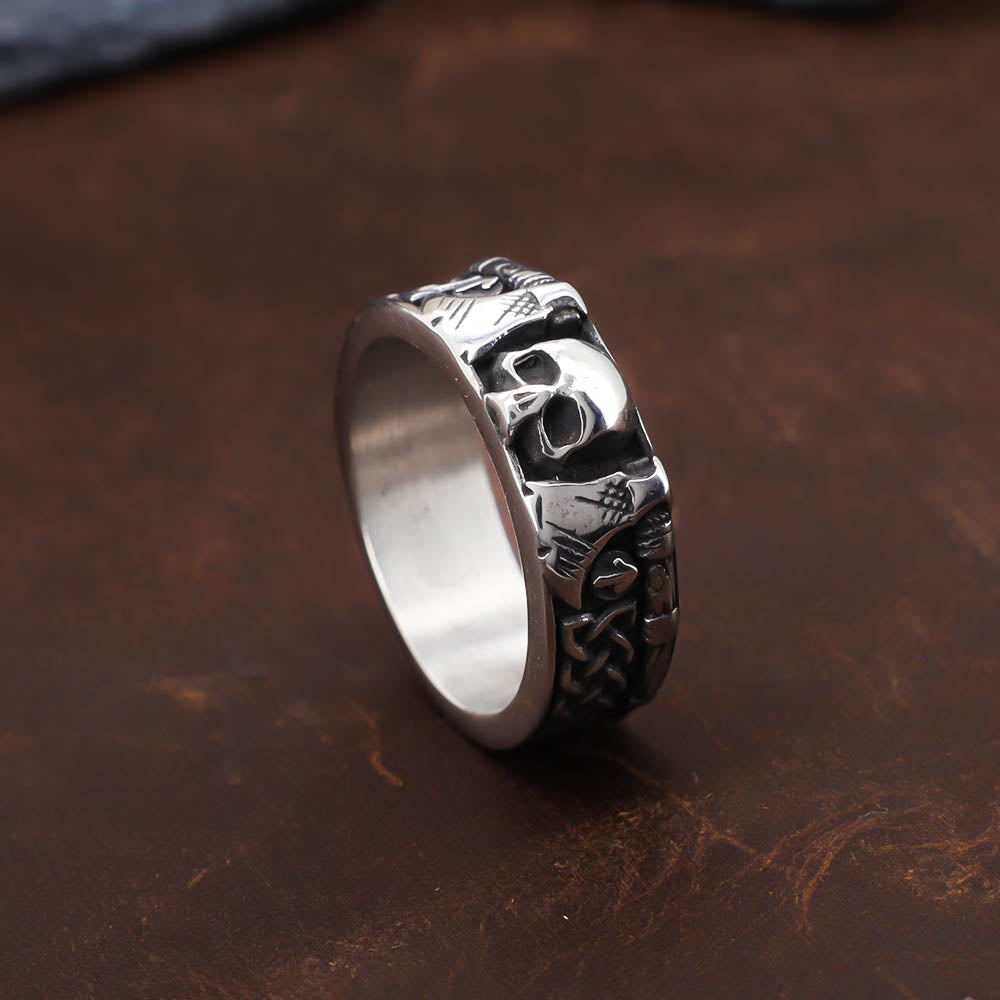 Viking Skull Axe Ring - Stainless Steel