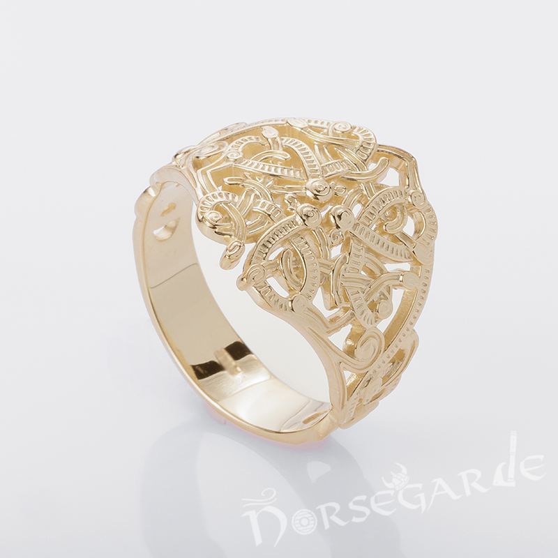 Handcrafted Urnes Art Ring - Gold