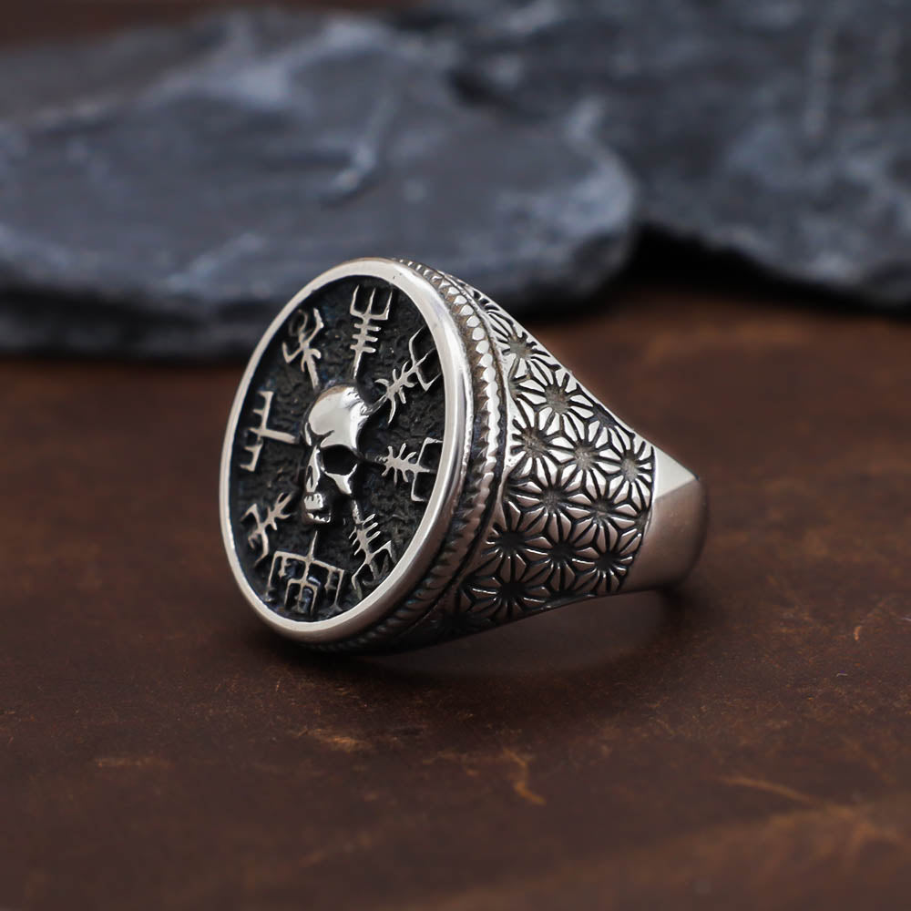 Vegvisir Skull Signet Ring - Stainless Steel