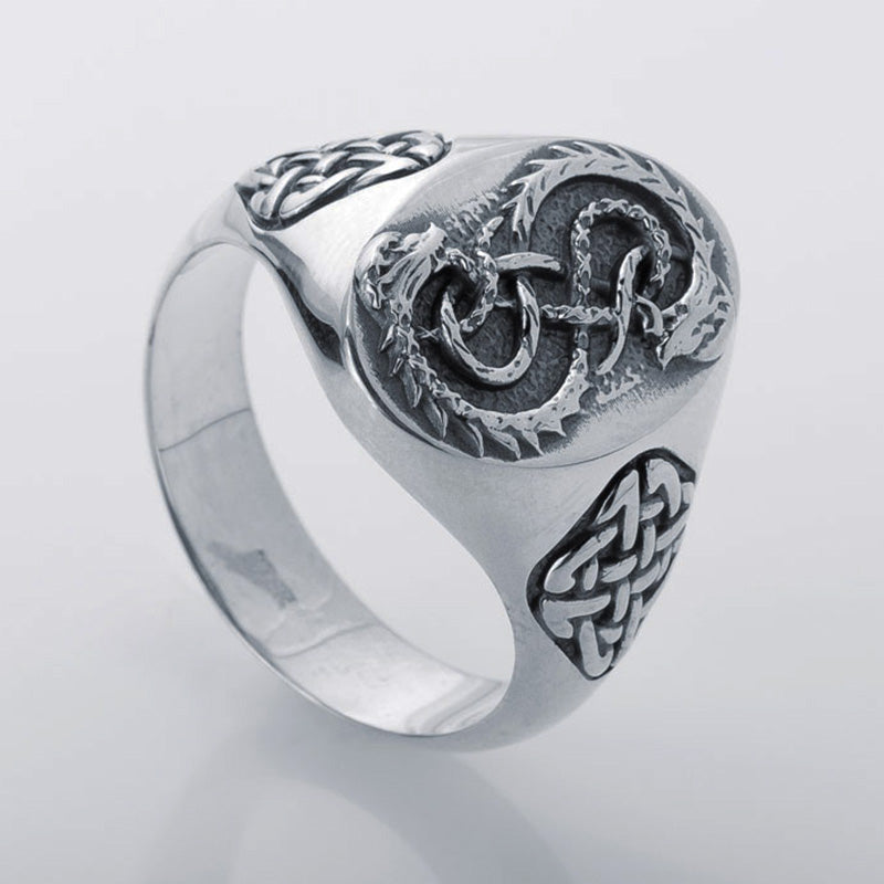 Handcrafted Coiled Jormungandr Knot Ring - Sterling Silver
