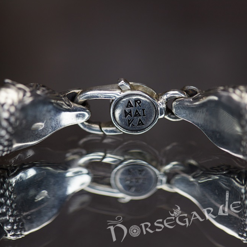 Handcrafted Odin and Wolves Silk Bracelet - Sterling Silver and Brass