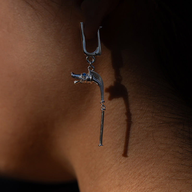 Handcrafted Celtic Boar Horn Earrings - Sterling Silver with Sapphires