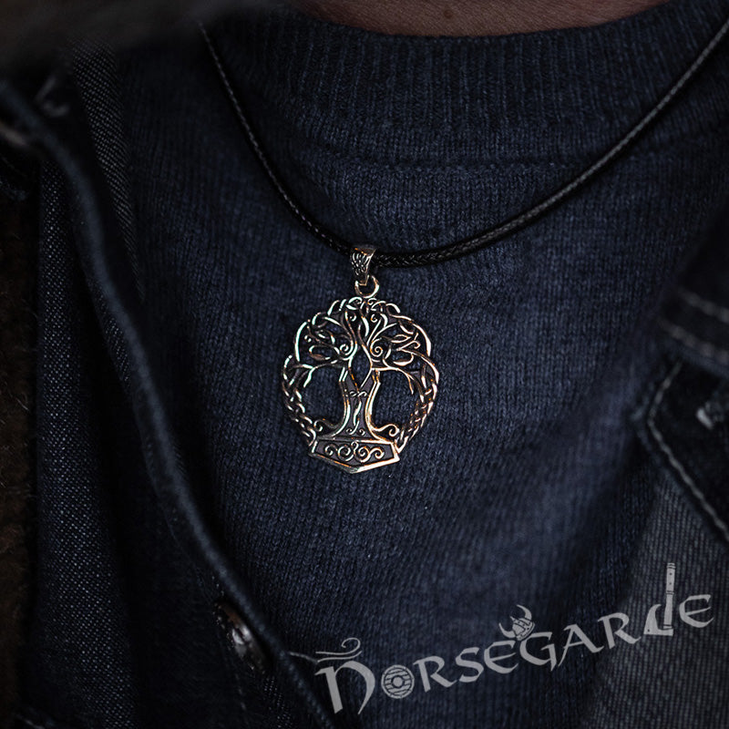 Handcrafted Yggdrasil Mjölnir Pendant - Brass