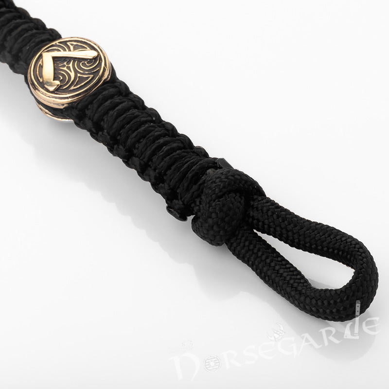 Handcrafted Ash Paracord Bracelet with Mjölnir and Runes - Brass