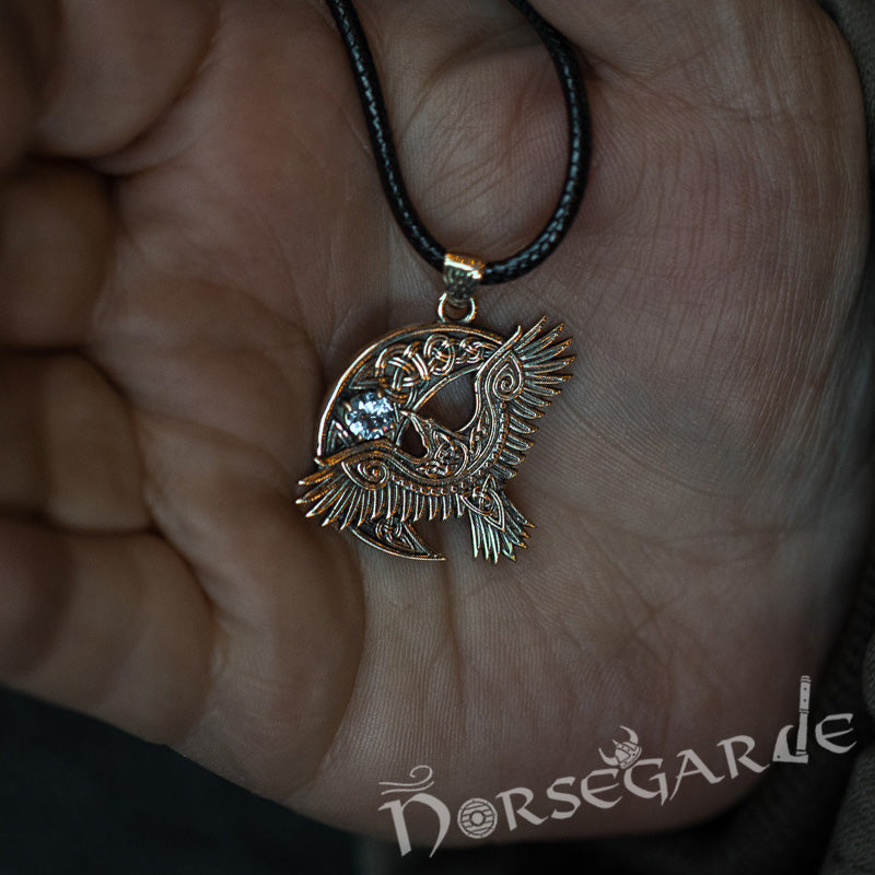 Handcrafted Raven and the Moon Pendant - Brass