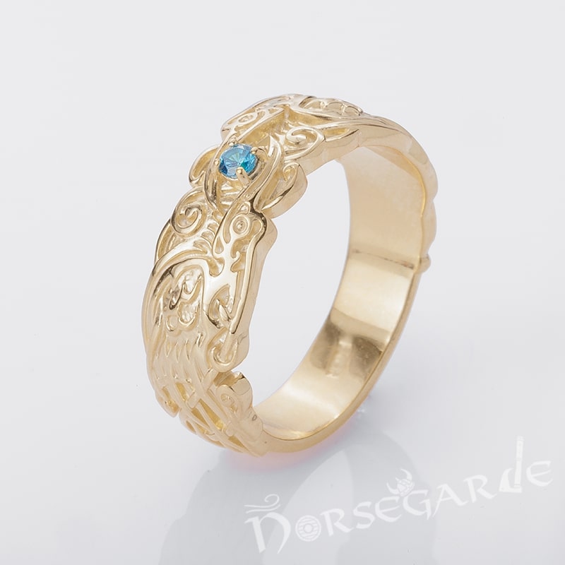 Handcrafted Odin's Ravens Gemmed Band - Gold with Sapphire