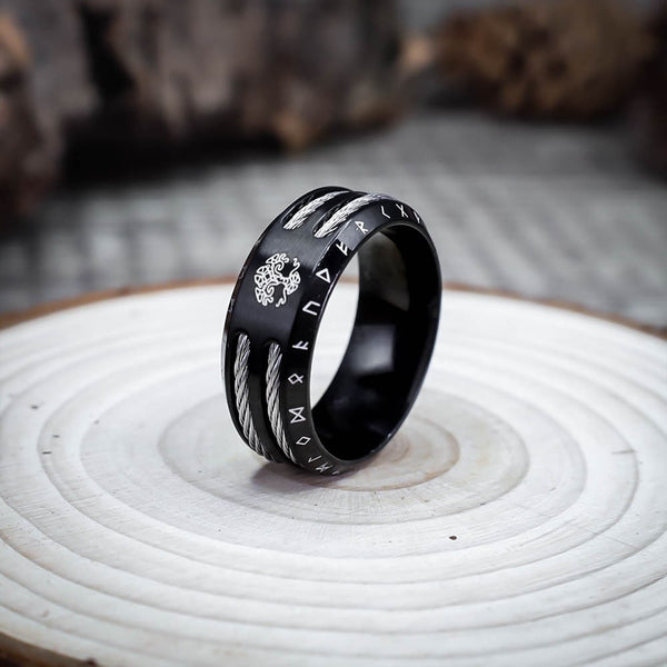 Viking Runic Blacksmith Ring - Norse Elder Rune Band