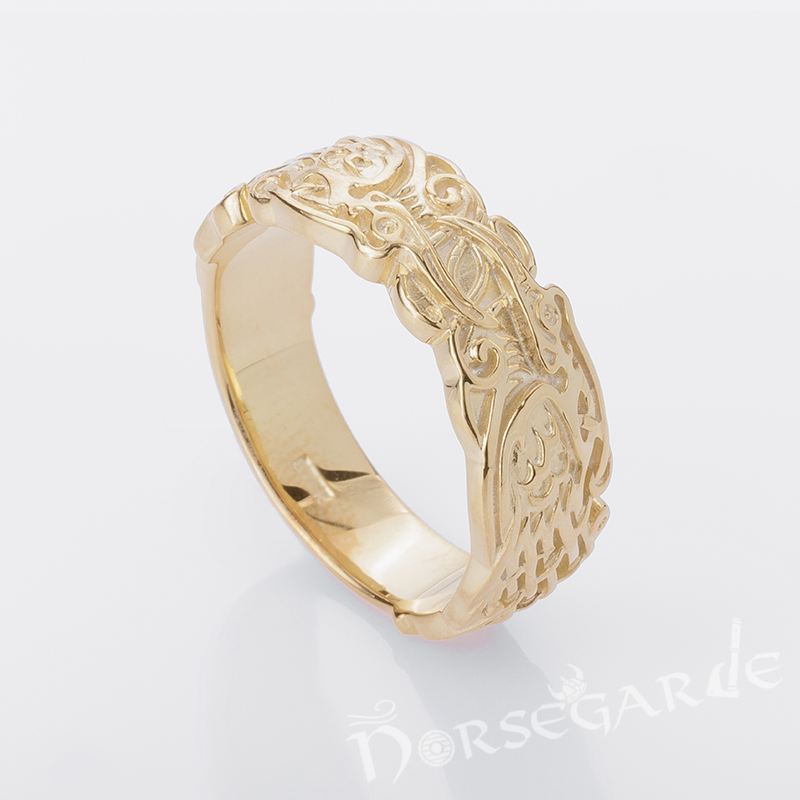 Handcrafted Odin's Ravens Band - Gold