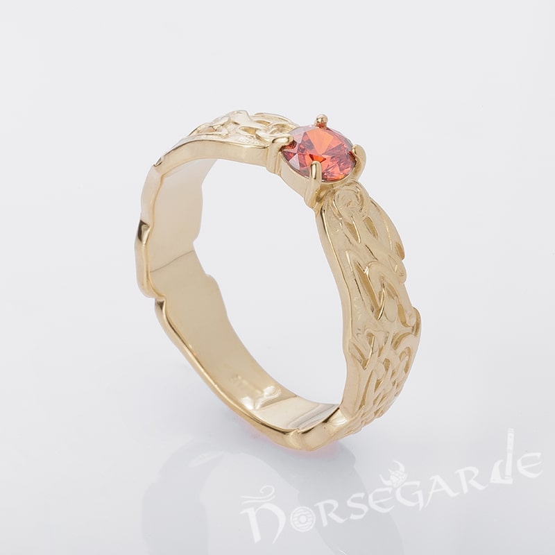 Handcrafted Dragon Ornament Band - Gold with Gem