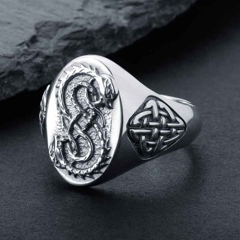 Handcrafted Coiled Jormungandr Knot Ring - Sterling Silver