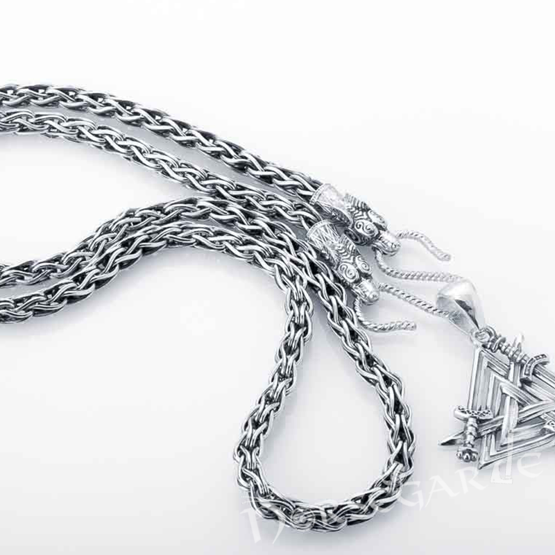 Handcrafted Viking Weave Chain with Wolves - Sterling Silver
