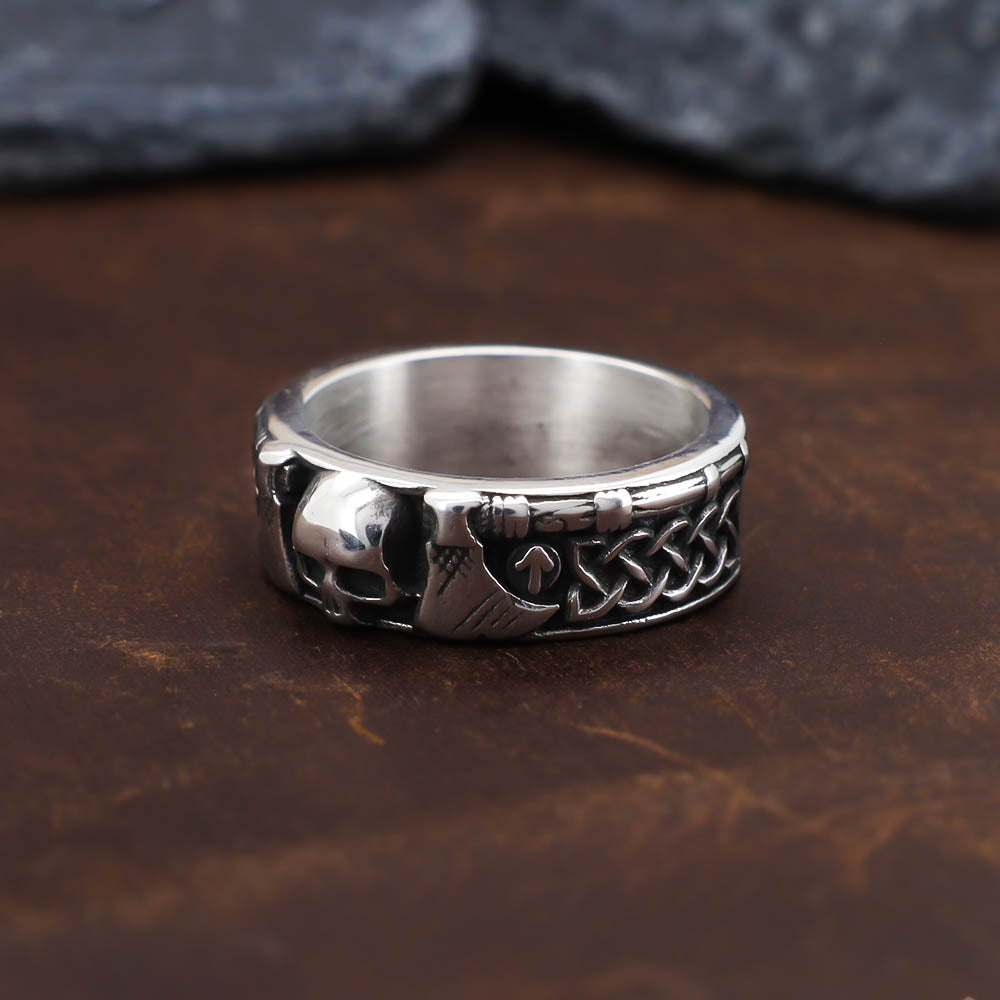 Viking Skull Axe Ring - Stainless Steel
