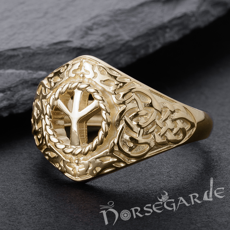 Handcrafted Celtic Algiz Ring - Gold