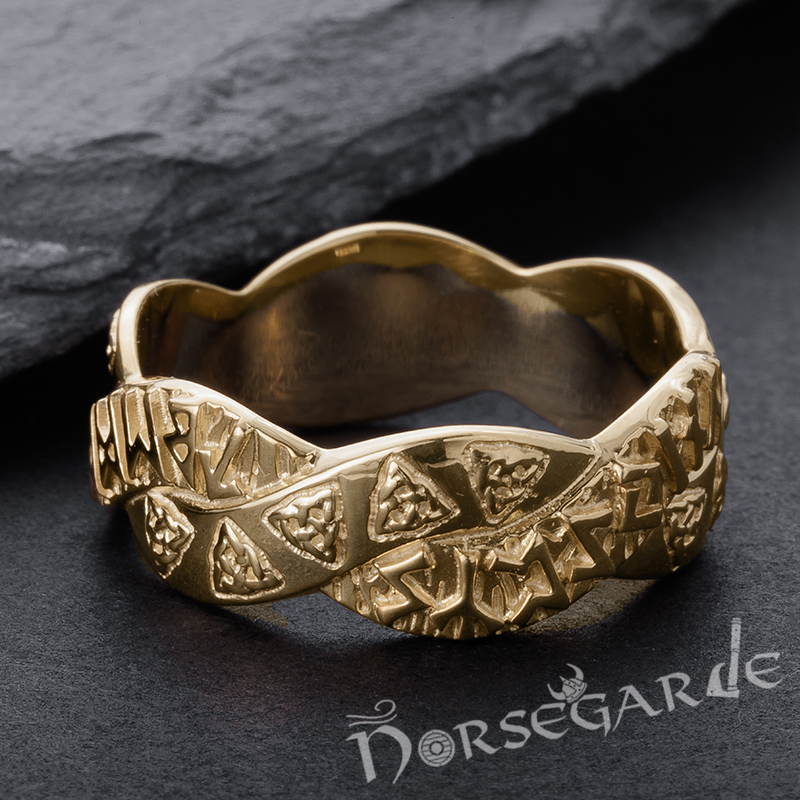 Handcrafted Twined Celtic Runes Band - Gold