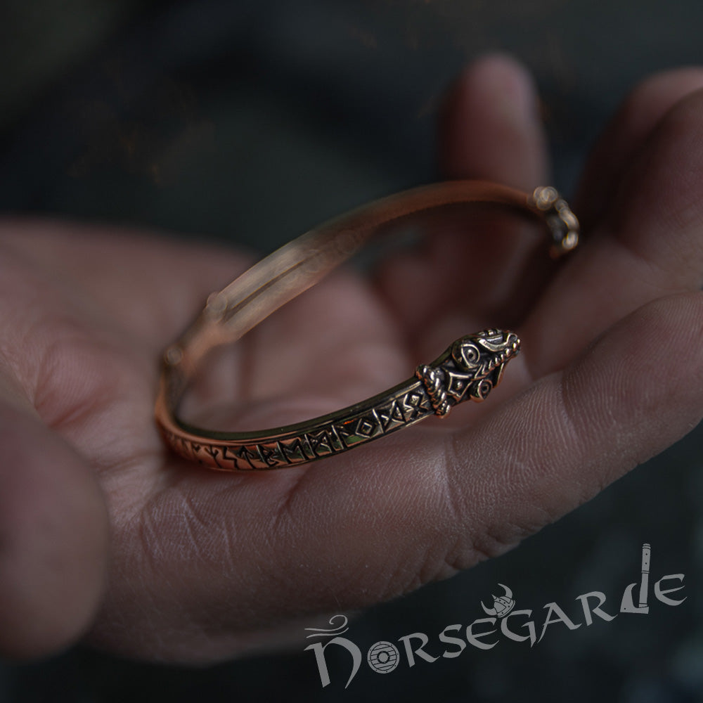 Handcrafted Runic Serpent Torc Bracelet - Brass