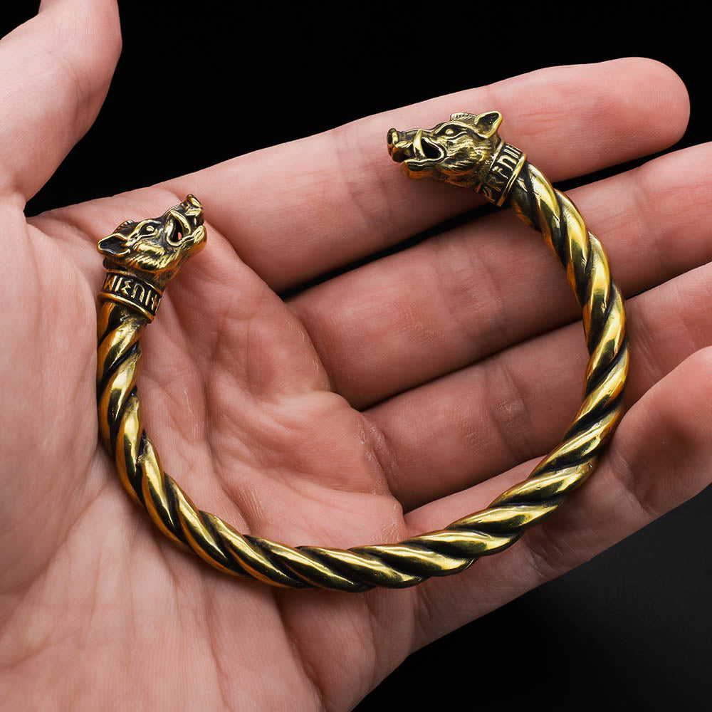 Battle Swine of Freyja Torc Bracelet - Bronze