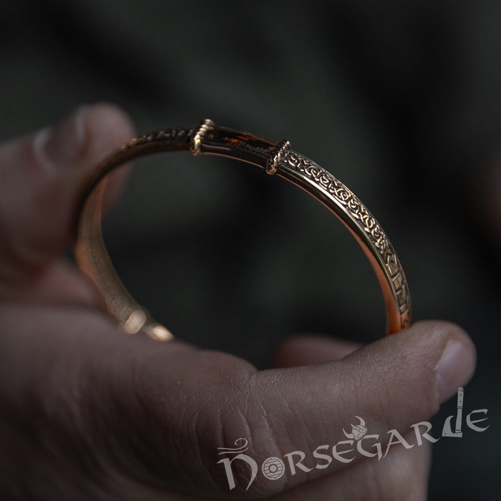 Handcrafted Runic Serpent Torc Bracelet - Brass