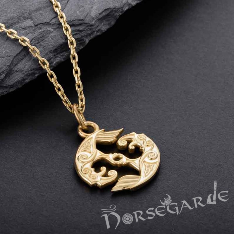 Handcrafted Miniature Ravens Pendant - Gold