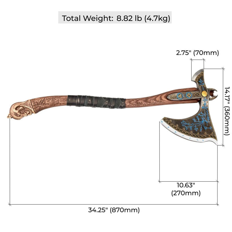 Handforged Leviathan Decorated Replica Axe - Blue & Gold