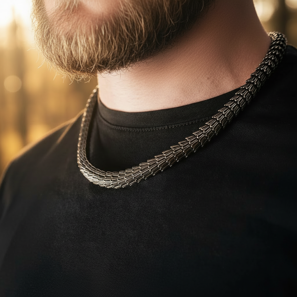 Rustic Jormungandr Serpent Necklace - Stainless Steel