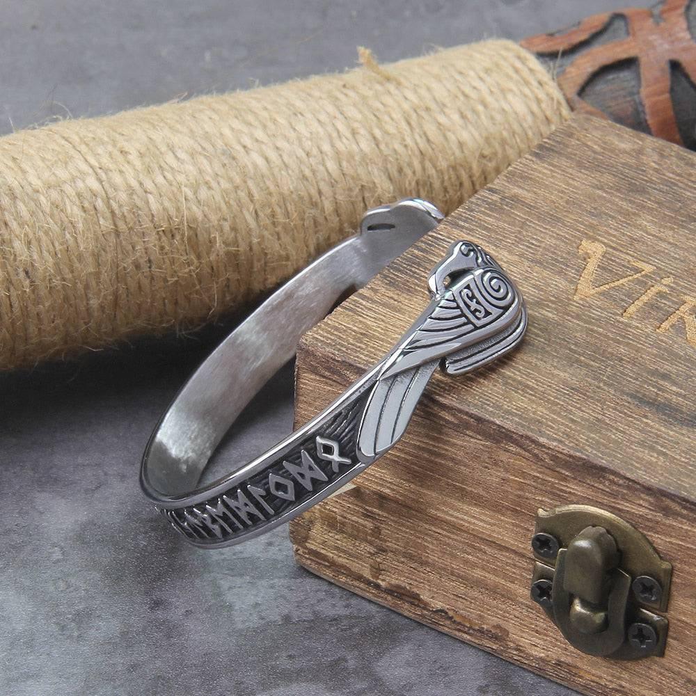 Ancient Runes and Ravens Bangle - Stainless Steel - Norsegarde