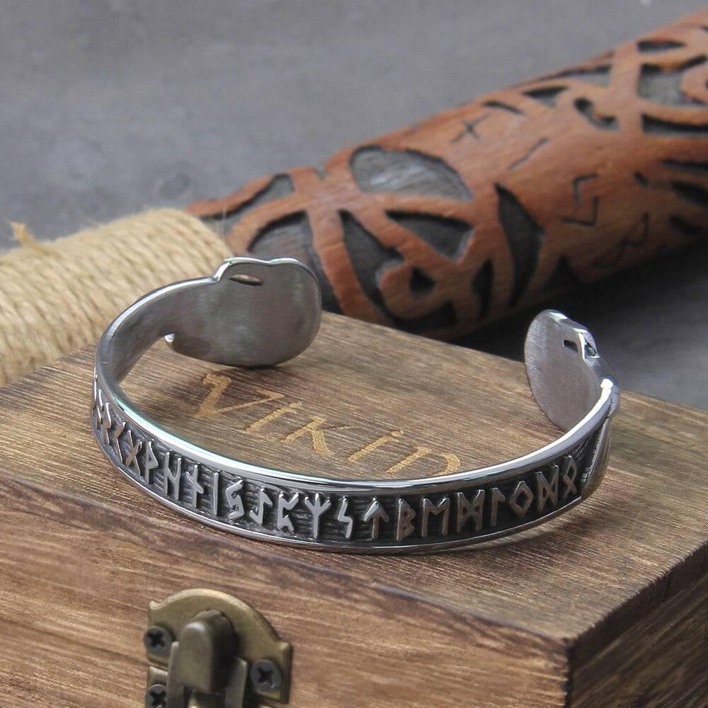 Ancient Runes and Ravens Bangle - Stainless Steel - Norsegarde