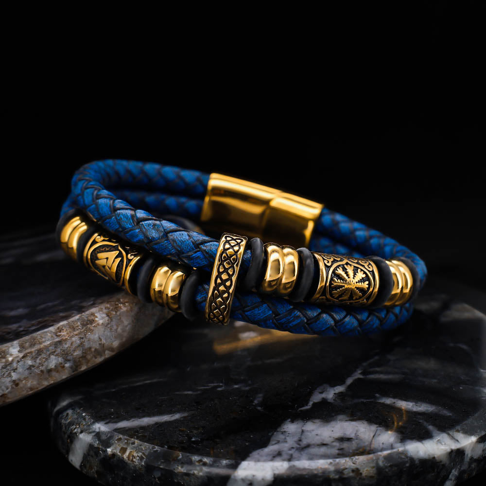 Viking Bead Fjord Blue Leather Bracelet