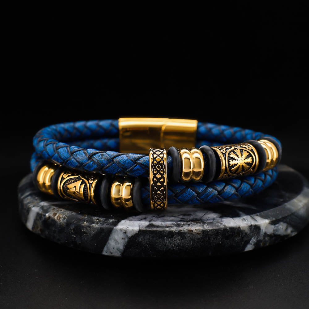 Viking Bead Fjord Blue Leather Bracelet