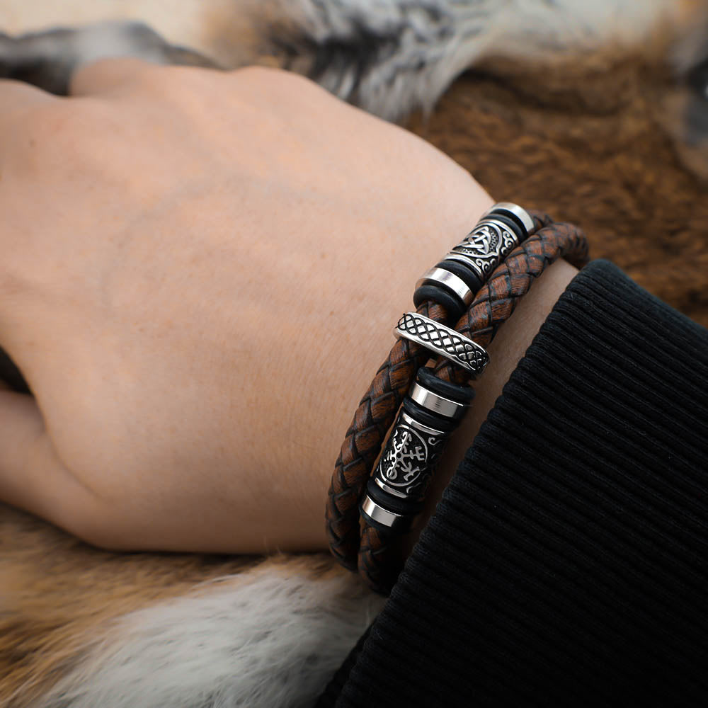 Viking Bead Ravenwood Brown Leather Bracelet